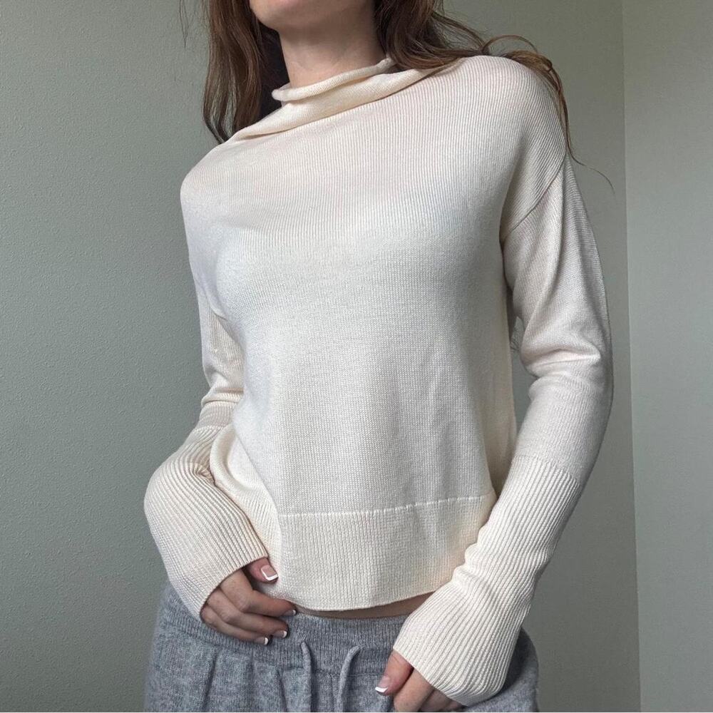 Wilfred cream ribbed merino wool mockneck